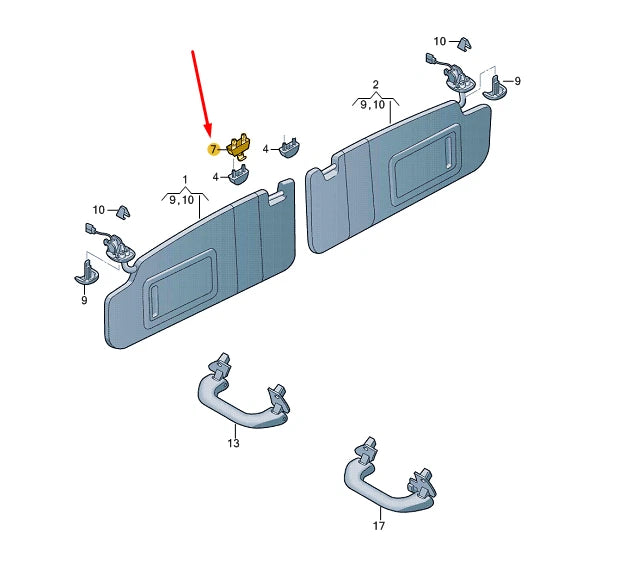 NEW VOLKSWAGEN UP SUN VISOR RETAINER 1S0857561Y20 ORIGINAL
