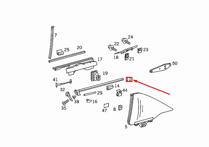 NEW MERCEDES-BENZ E W124 REAR RIGHT SIDE WINDOW OUTSIDE RAIL A1246701438