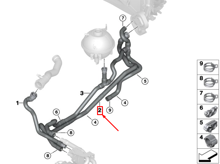 new bmw x4 f26 engine coolant feed hose 64219305618 original