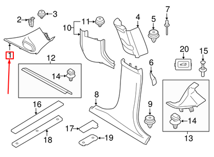 new mini cooper f55 right a-pillar hifi trim 51437408008 7408008 original