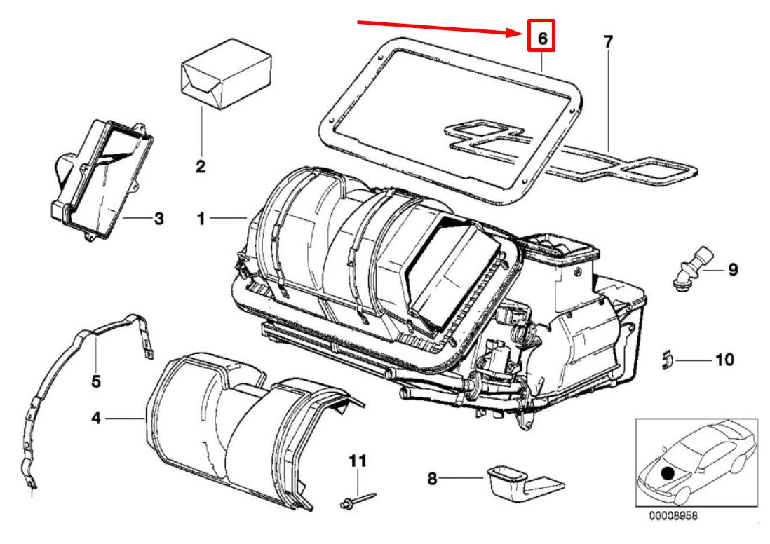 NEW BMW Z3 COUPE E36 HEATER CORE UPPER HOUSING GASKET 64111370936 1370936