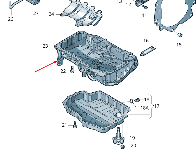 new volkswagen tiguan ad engine oil sump upper part 04e103601ag original