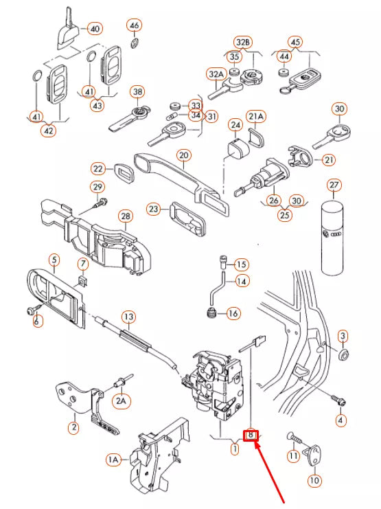 NEW VOLKSWAGEN GOLF MK4 FRONT DOOR LOCK CABLE WITH CLIP 1J3837069B
