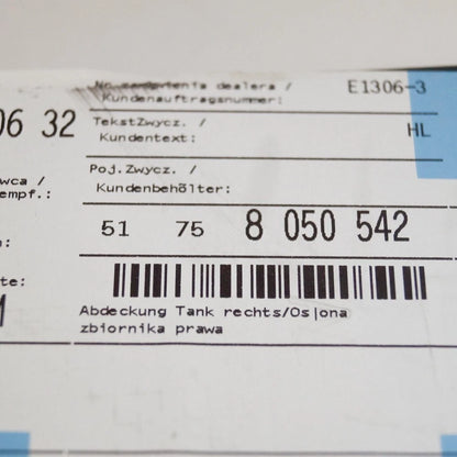 NEW BMW 6 F12 RIGHT TANK COVERING 51758050542 8050542 ORIGINAL