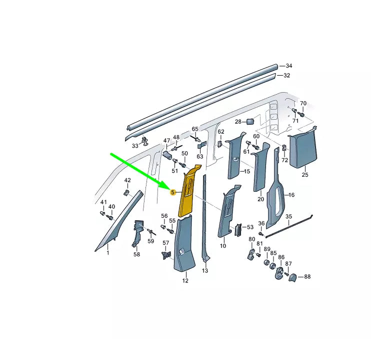 NEW VW TRANSPORTER T6 RIGHT SIDE B PILLAR UPPER TRIM 7E0867244KY20 ORIGINAL