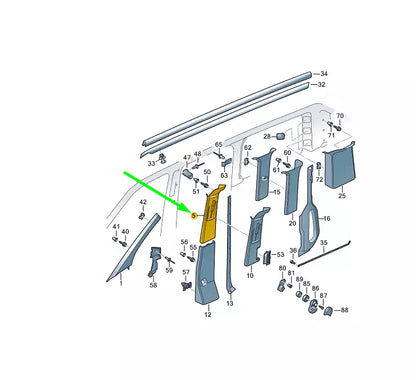 NEW VW TRANSPORTER T6 RIGHT SIDE B PILLAR UPPER TRIM 7E0867244KY20 ORIGINAL