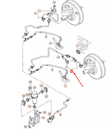 NEW AUDI Q7 4L BRAKE SERVO VACUUM PIPE NON-RETURN VALVE LHD 7L8611932H ORIGINAL