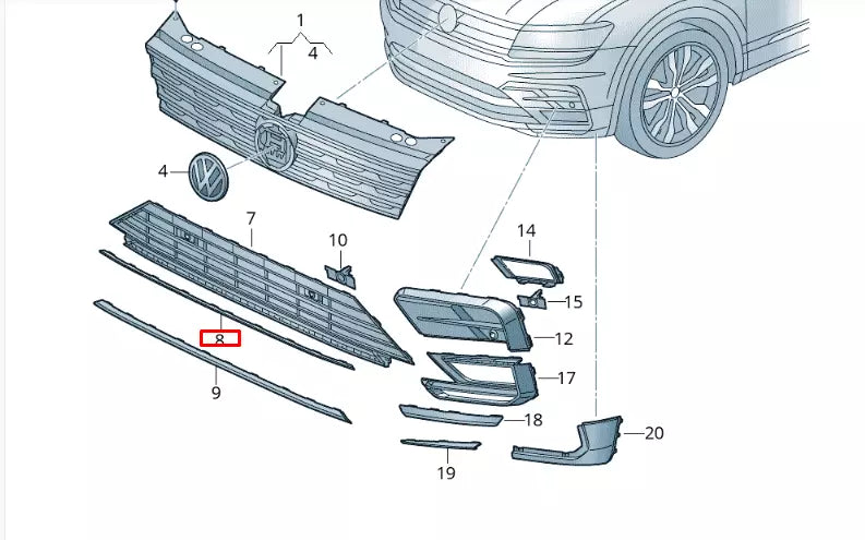 NEW VOLKSWAGEN TIGUAN AD FRONT BUMPER CENTER MOLDING 5NA853101E2ZZ ORIGINAL