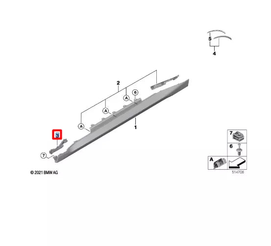 NEW BMW 2 COUPE G42 FRONT RIGHT SIDE SIDESKIRT HOLDER 51778495052 ORIGINAL