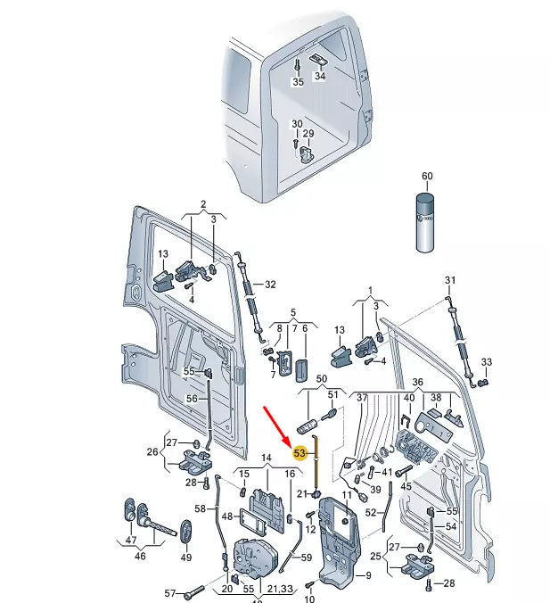 NEW VW TRANSPORTER VI T6 REAR WING DOOR PULL ROD 7H0827842