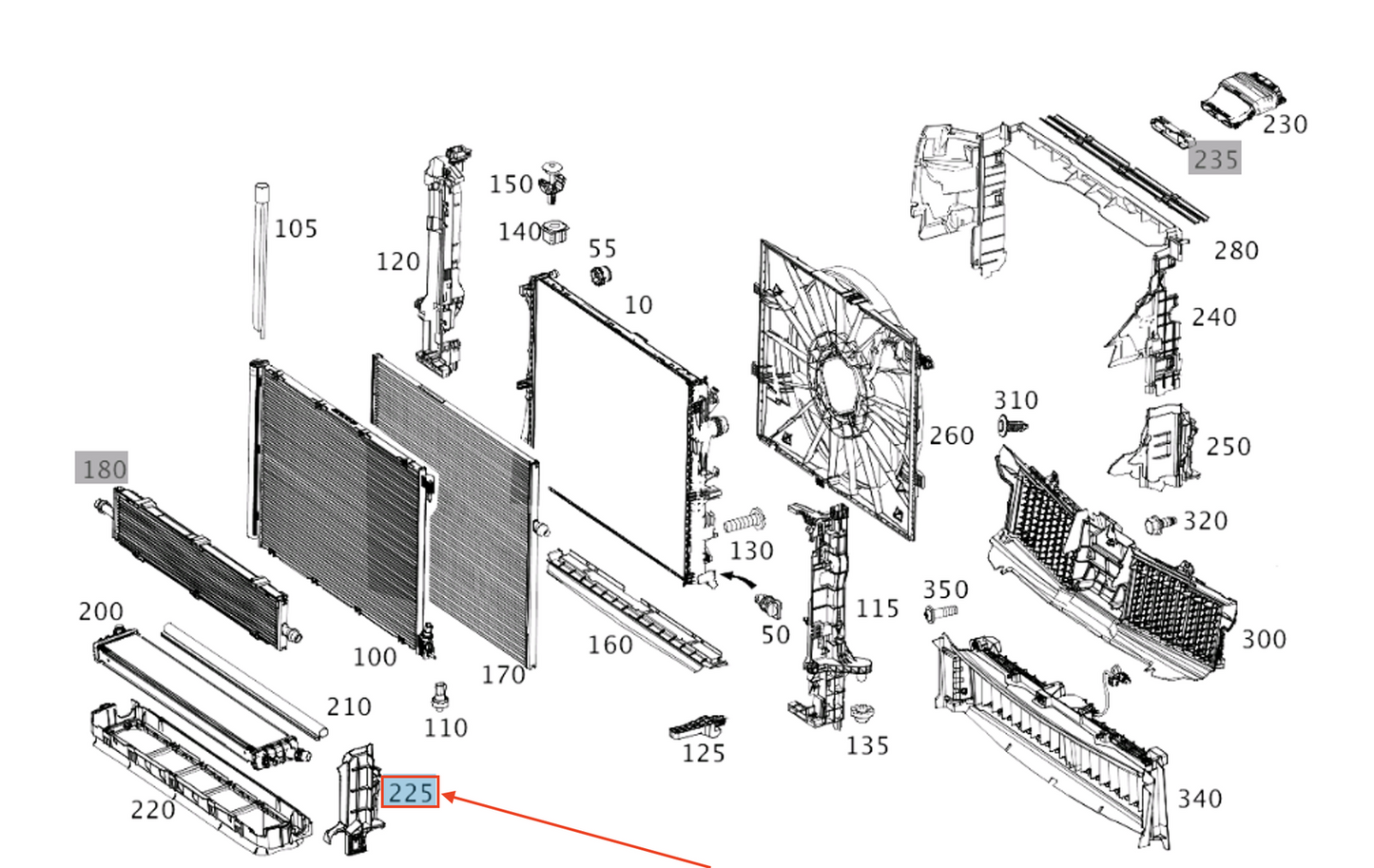 NEW MB S W222 AMG RADIATOR AIR DEFLECTOR BOX LEFT A2225050300 ORIGINAL