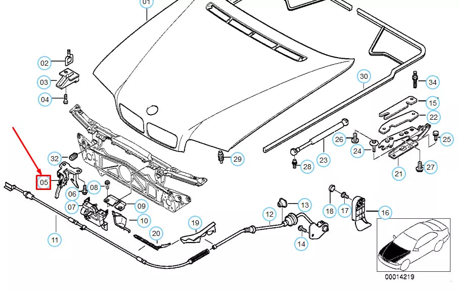 NEW BMW 7 E38 ENGINE HOOD CATCH 51238164766 8164766 ORIGINAL