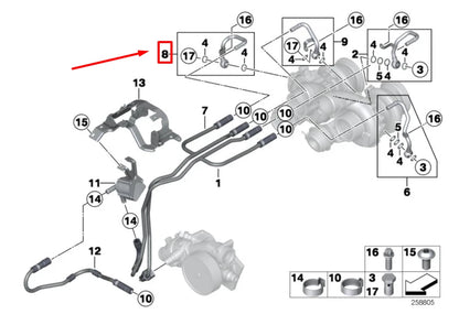 NEW BMW 6 COUPE F13 TURBOCHARGER COOLANT LINE 11538053159 8053159 ORIGINAL