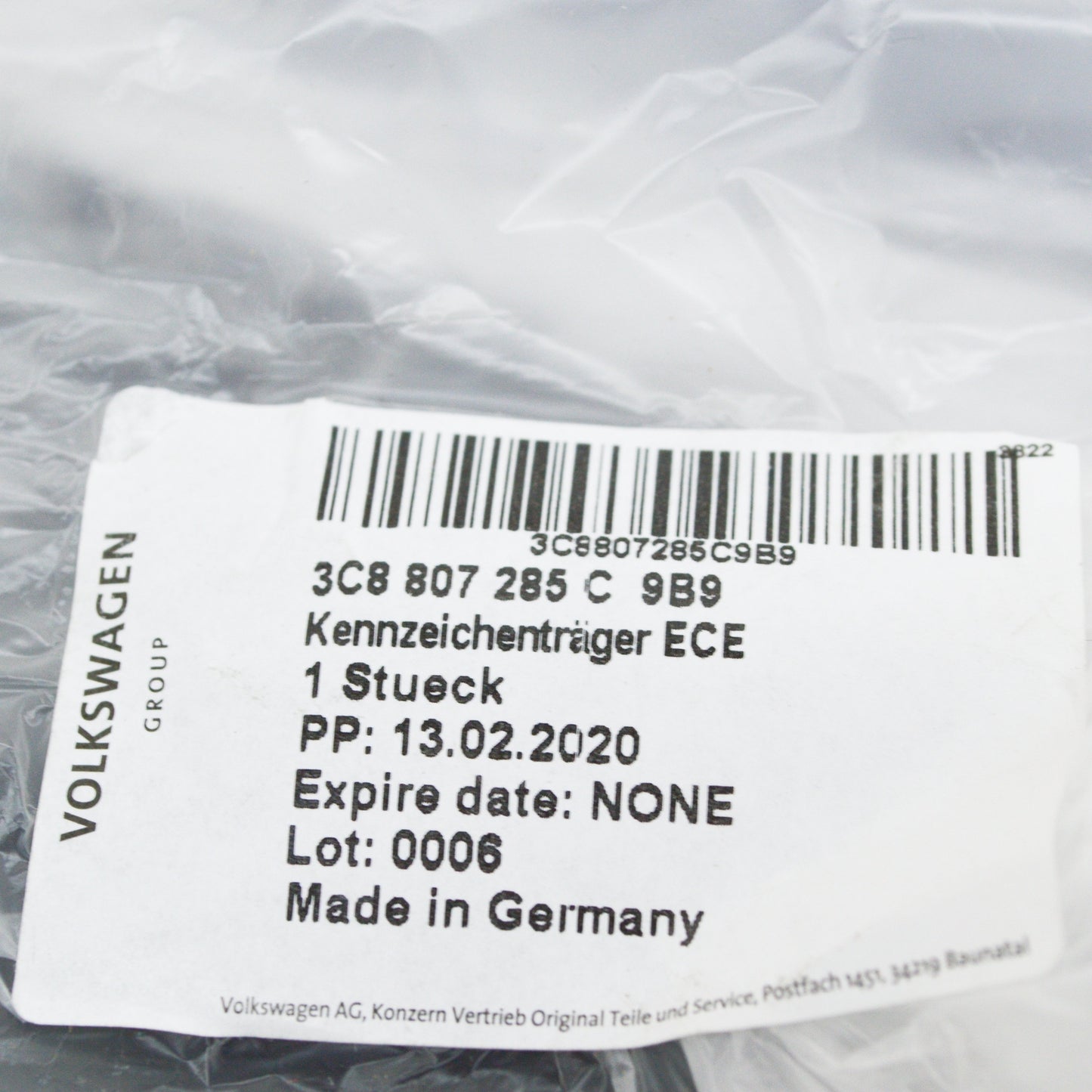 NEW VW PASSAT B6 FRONT BUMPER LICENSE BLACK PLATE BRACKET 3C8807285C9B9 ORIGINAL