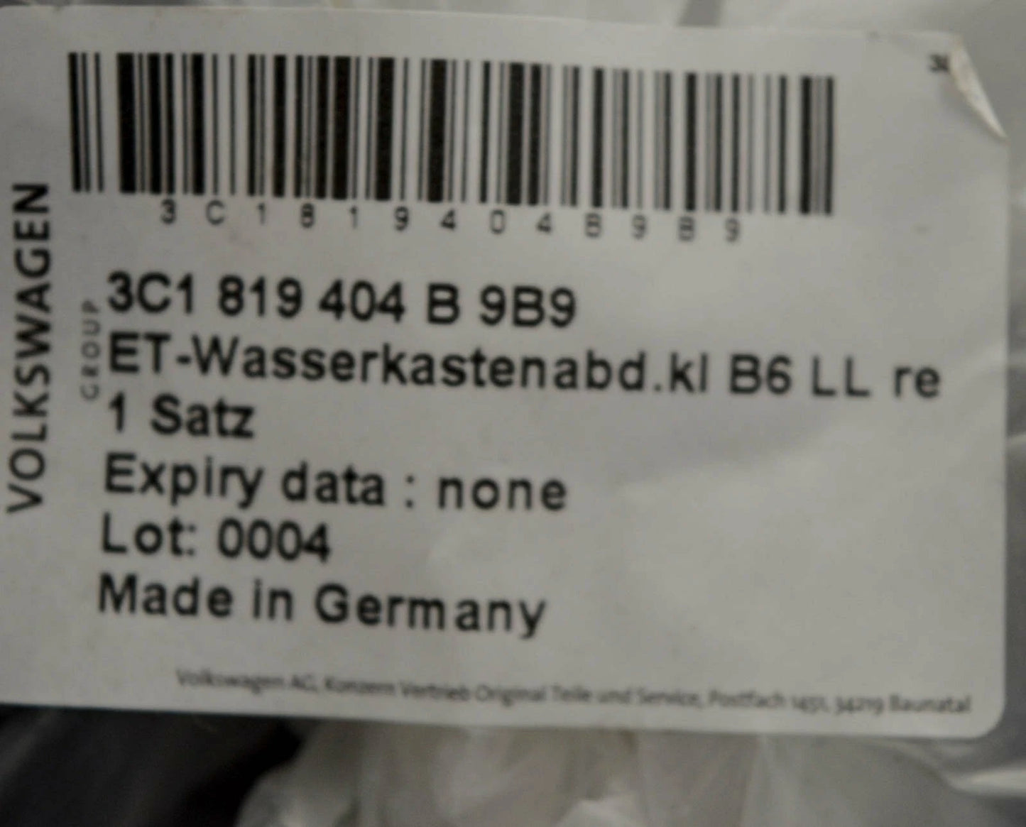 NEW VW PASSAT B7 FRONT RIGHT WATER DEFLECTOR LHD 3C1819404B9B9 ORIGINAL