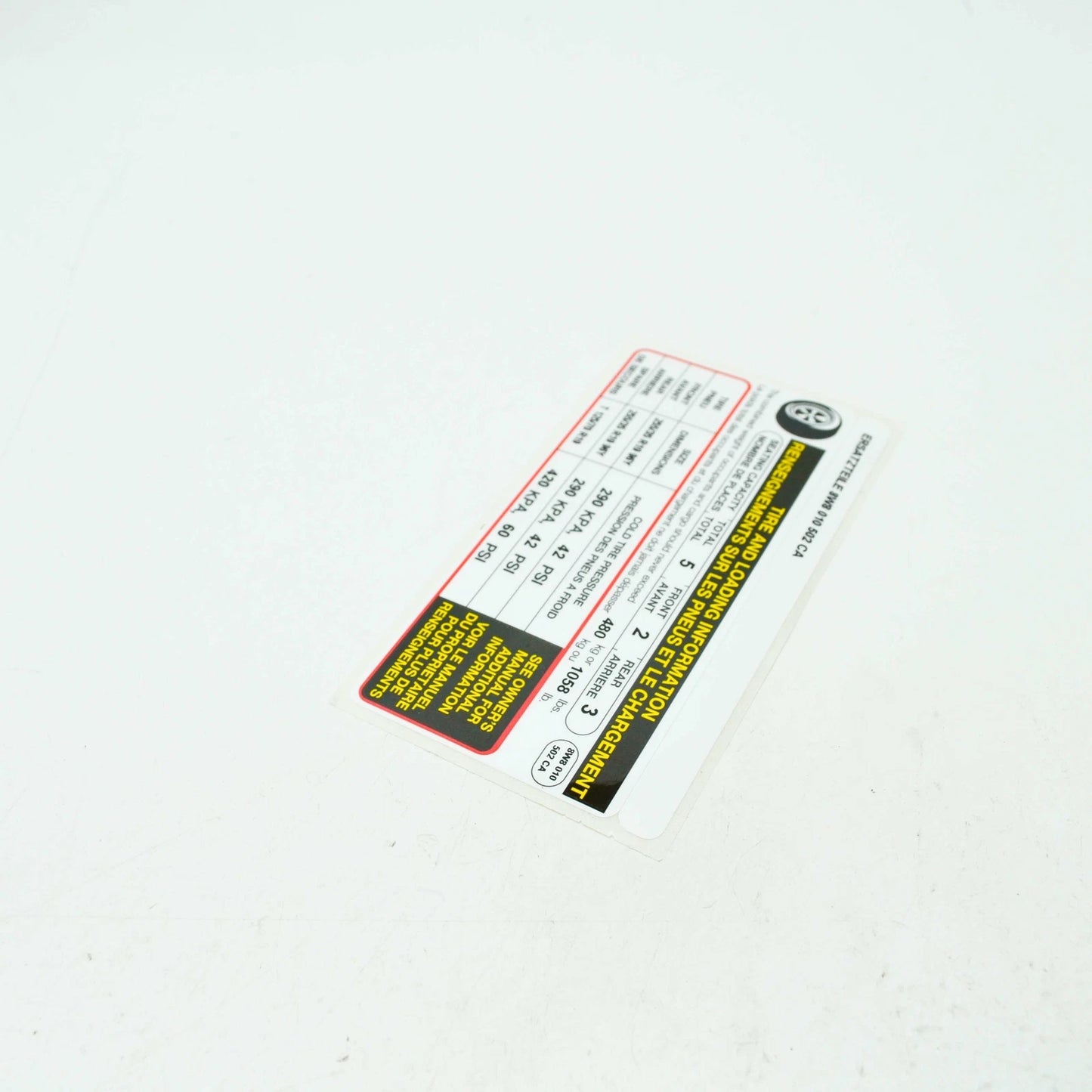 NEW AUDI A5 CABRIO 8W6 TYRE PRESSURE DATA PLATE 8W8010502CA ORIGINAL