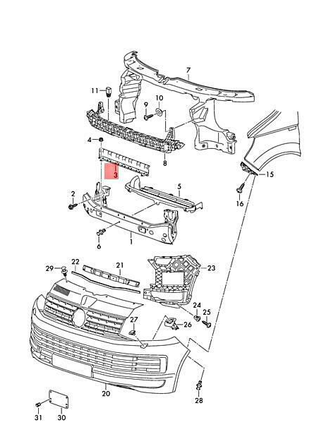new vw transporter t6 front centre lower air guide plate 7e0805987 original