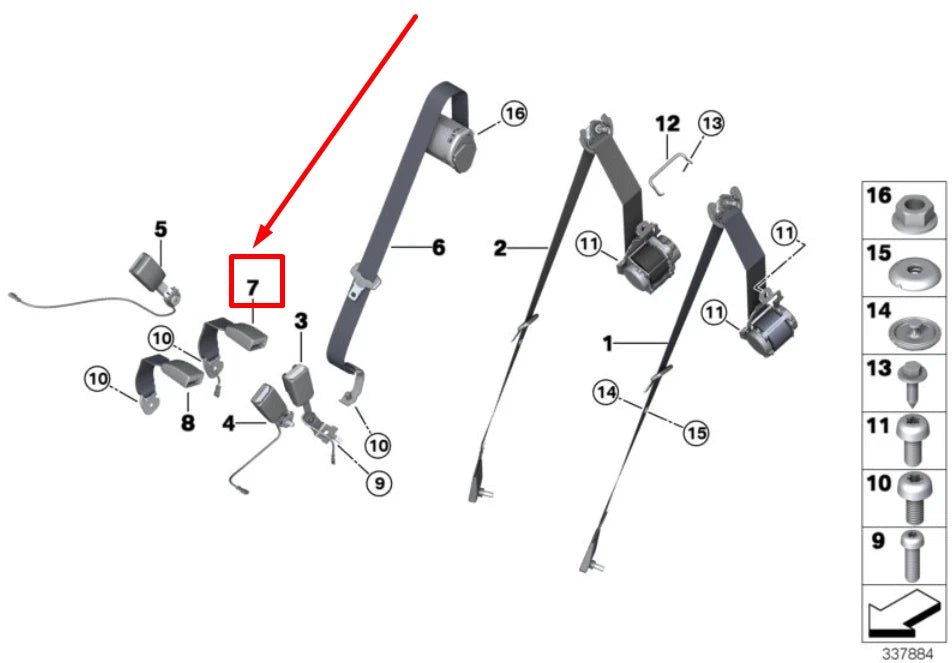 NEW BMW X5 F15, F85 REAR LOWER CENTER SEAT BELT 72117318063 7318063 ORIGINAL