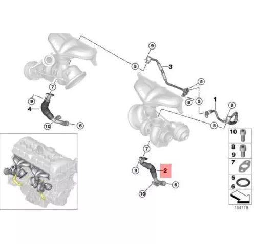 NEW BMW 3 E90 FRONT TURBOCHARGER OIL SUPPLY OUTLET PIPE 11427563713 ORIGINAL