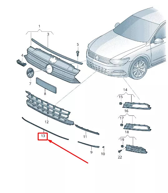 NEW VW PASSAT B8 3G FRONT BUMPER LOWER CHROME TRIM 3G08532452ZZ ORIGINAL