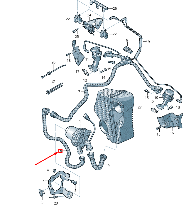 new vw touareg 7p mk2 secondary air pump connecting hose 7p0131206 original