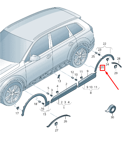 new audi q7 4m rear left wheel arch molding 4m0854819h gru 4m0854819hgru
