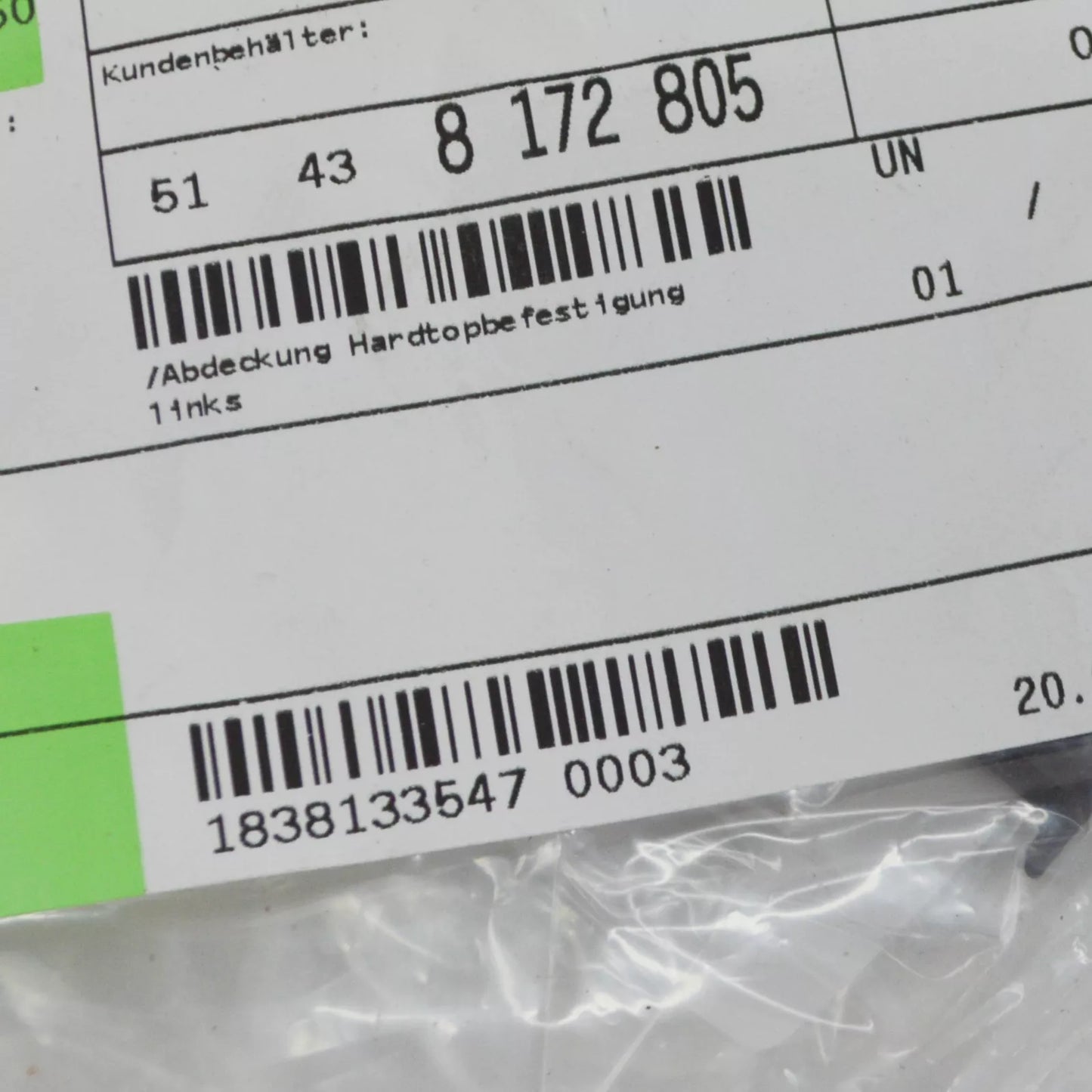 NEW BMW 3 E36 HARDTOP MOUNT COVER TRIM LEFT 51438172805 ORIGINAL