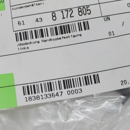 NEW BMW 3 E36 HARDTOP MOUNT COVER TRIM LEFT 51438172805 ORIGINAL