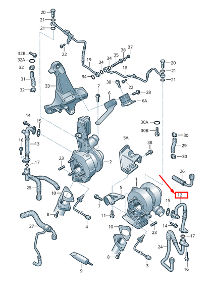 new audi a8 4h turbocharger oil return line 057145735ac original