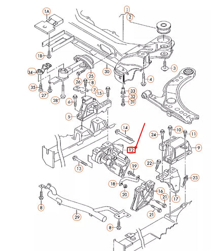 NEW VOLKSWAGEN BEETLE 9C RIGHT ENGINE SUPPORT 038199207AG