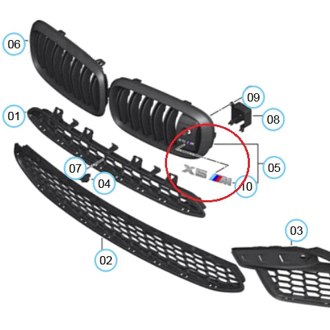 NEW BMW X6 F86 M RADIATOR KIDNEY GRILLE M EMBLEM LEFT 51138063150 ORIGINAL