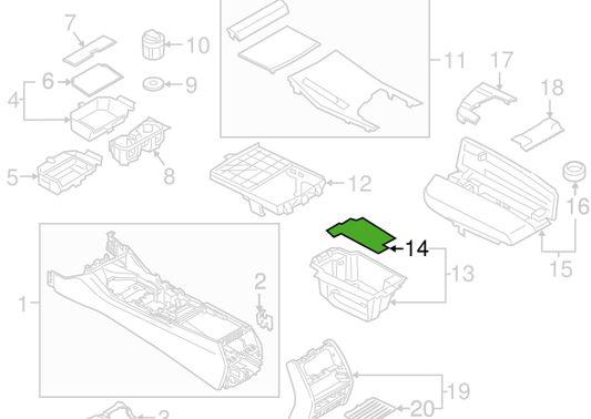 new bmw 5 g30 center console armrest tray rubber mat 51169383649 9383649