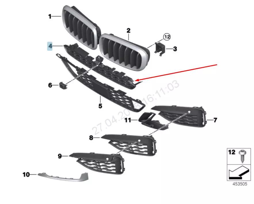 NEW BMW X6 F16 FRONT M BUMPER UPPER GRILLE 51118056520 8056520 2016 ORIGINAL