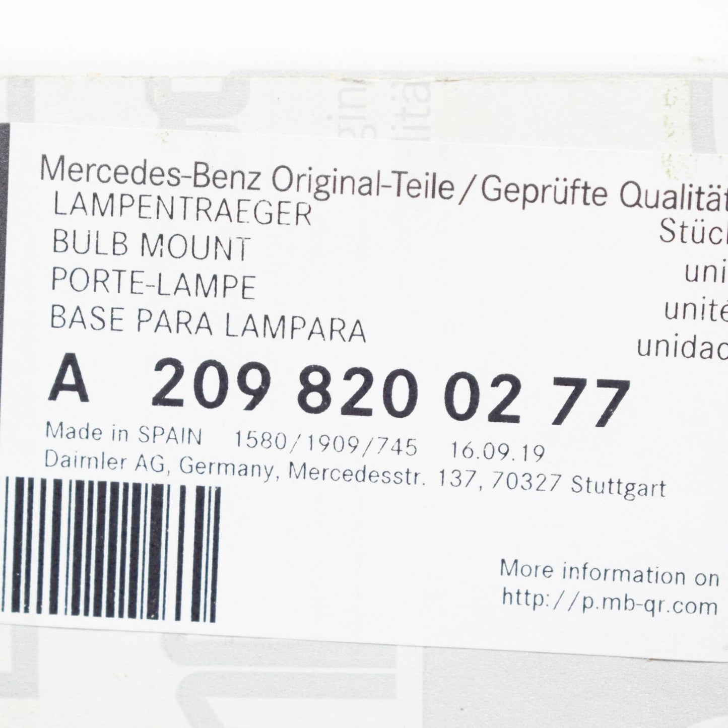 NEW MERCEDES-BENZ CLK C209 REAR RIGHT TAIL LAMP CARRIER A2098200277 ORIGINAL