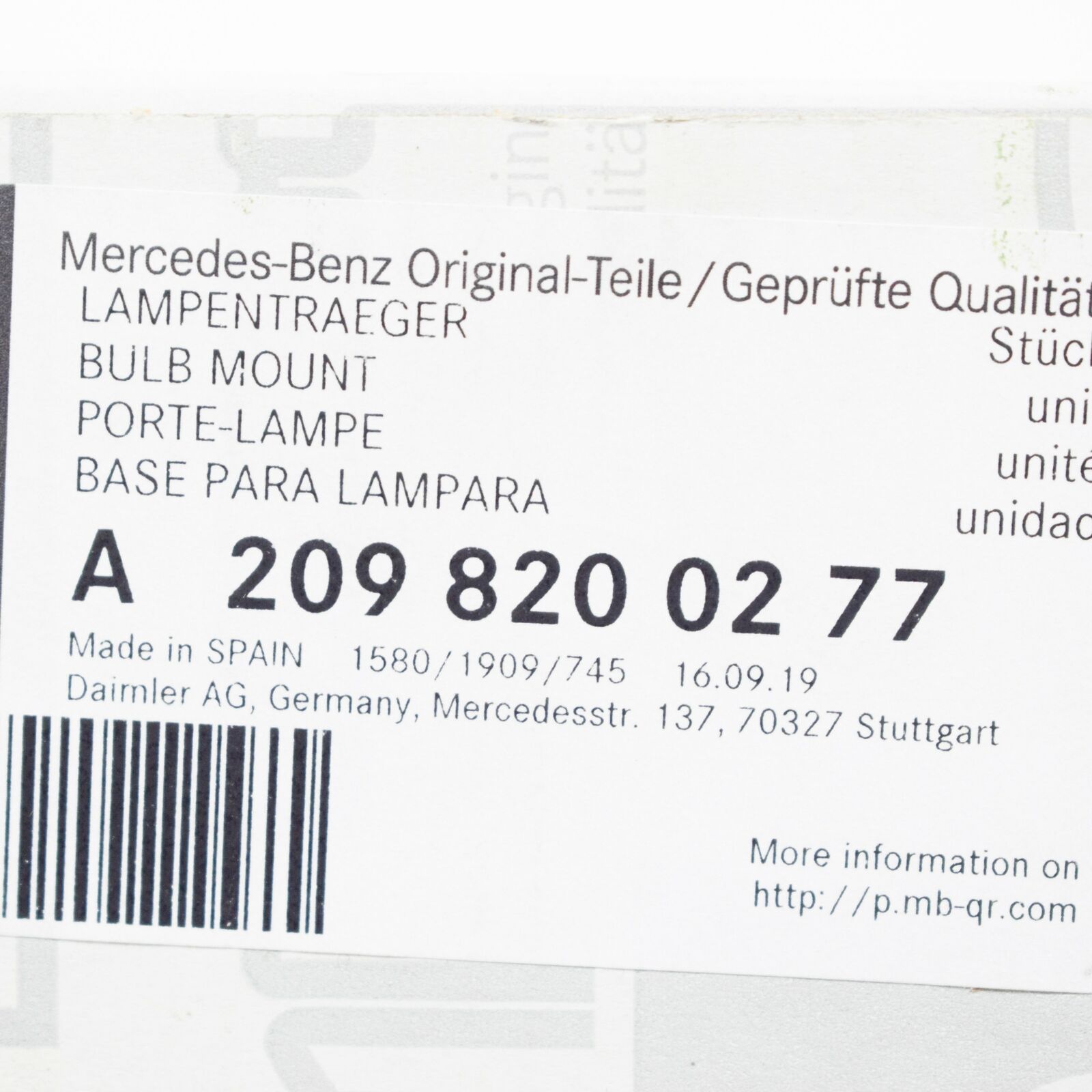 NEW MERCEDES-BENZ CLK C209 REAR RIGHT TAIL LAMP CARRIER A2098200277 ORIGINAL