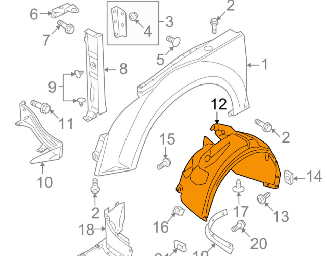 new audi ttrs 8j front right wheel housing liner arch 8j0821172c original