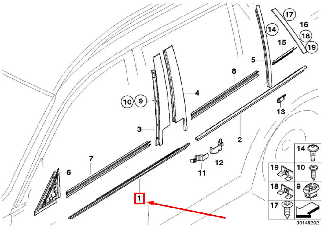 NEW BMW 3 E90 FRONT LEFT DOOR CHANNEL COVER 7220187 51337220187 ORIGINAL