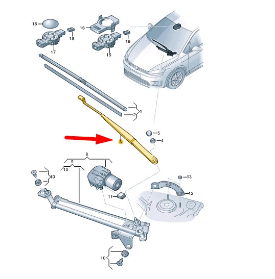 NEW VW GOLF SPORTSVAN FRONT LEFT AERO WIPER ARM LHD 517955409A ORIGINAL