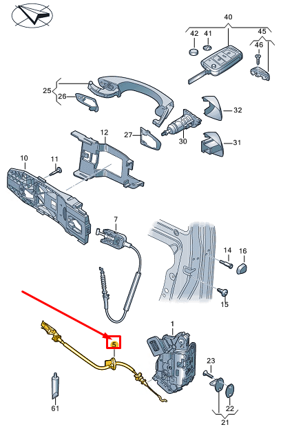 new vw polo aw front left inner door lock cable 2g4972295 original