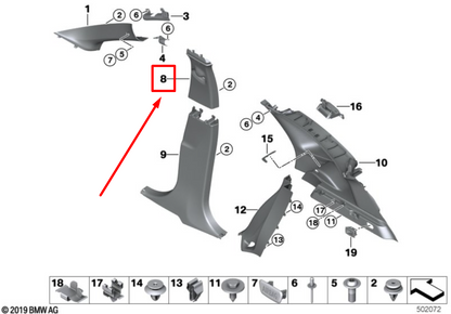 new bmw x1 f48 left b-column upper cover 7382785 51437382785 original