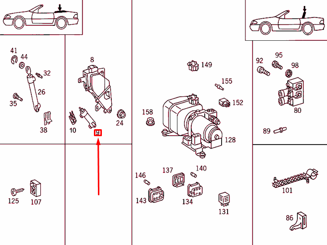NEW MB SL R129 FOLDING TOP HYDRAULIC SYSTEM CENTRAL CYLINDER A1298002172