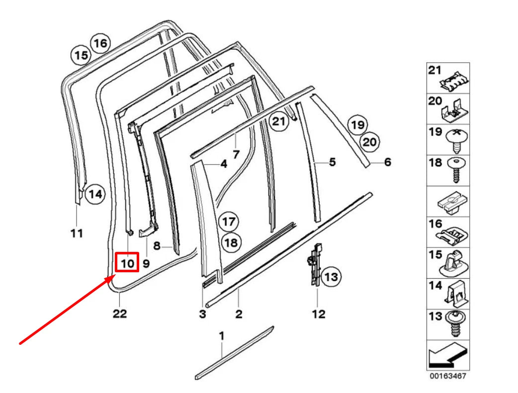 NEW BMW X5 E70 UPPER REAR LEFT DOOR SEAL 51767208591 7208591 ORIGINAL