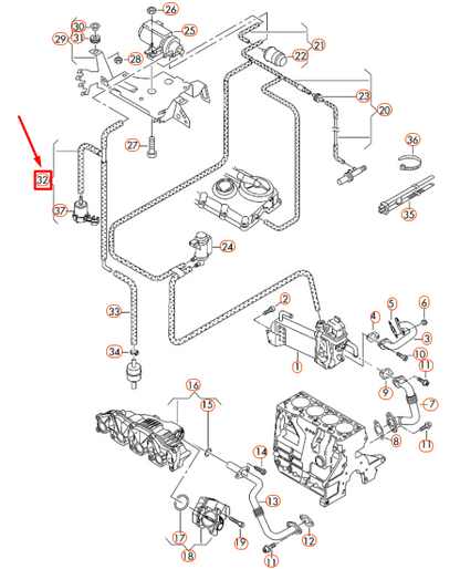 new volkswagen transporter t5 vacuum hose 7e0129458l original