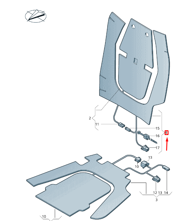 new vw touareg 7p front left backrest bolster heater elem. 7p6963552r original