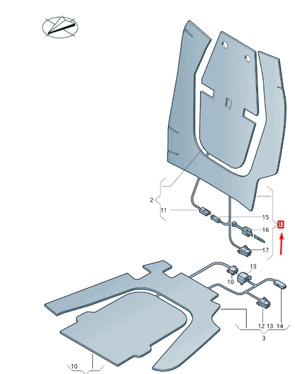 new vw touareg 7p front left backrest bolster heater elem. 7p6963552r original