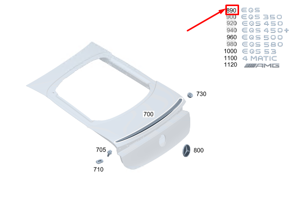 new mercedes-benz eqs v297 rear lid model badge a2978173100 original