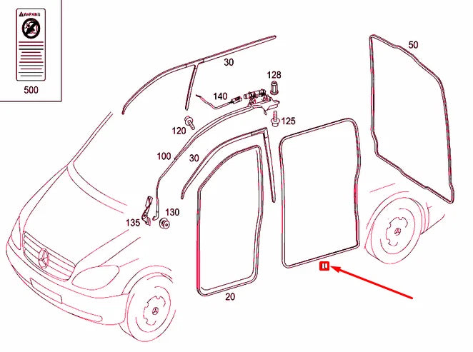 NEW MERCEDES-BENZ VITO W639 LEFT SLIDING DOOR GASKET A6397330698 ORIGINAL
