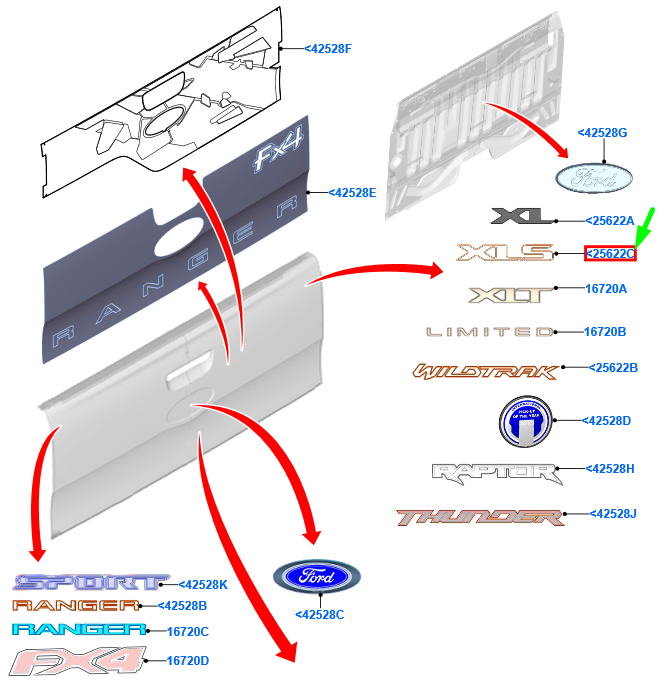 new ford ranger t6 rear name plate decal 2218692 original