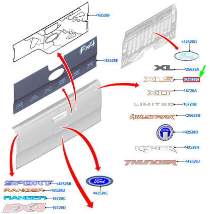 new ford ranger t6 rear name plate decal 2218692 original