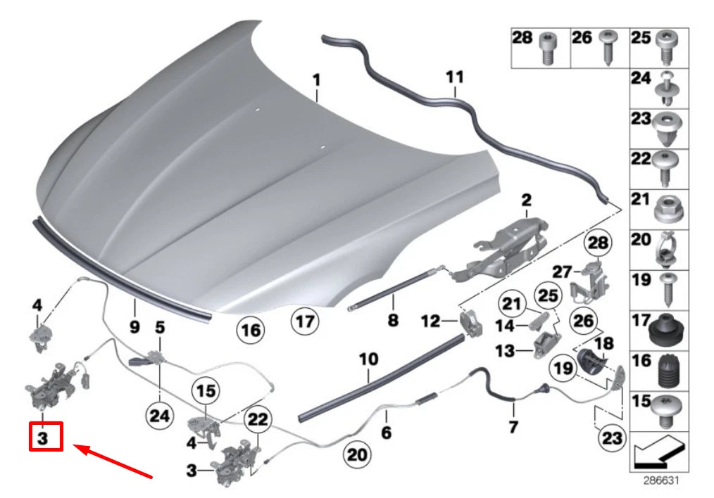 NEW BMW Z4 ROADSTER E89 RIGHT HOOD LOCK 51237207225 7207225 ORIGINAL
